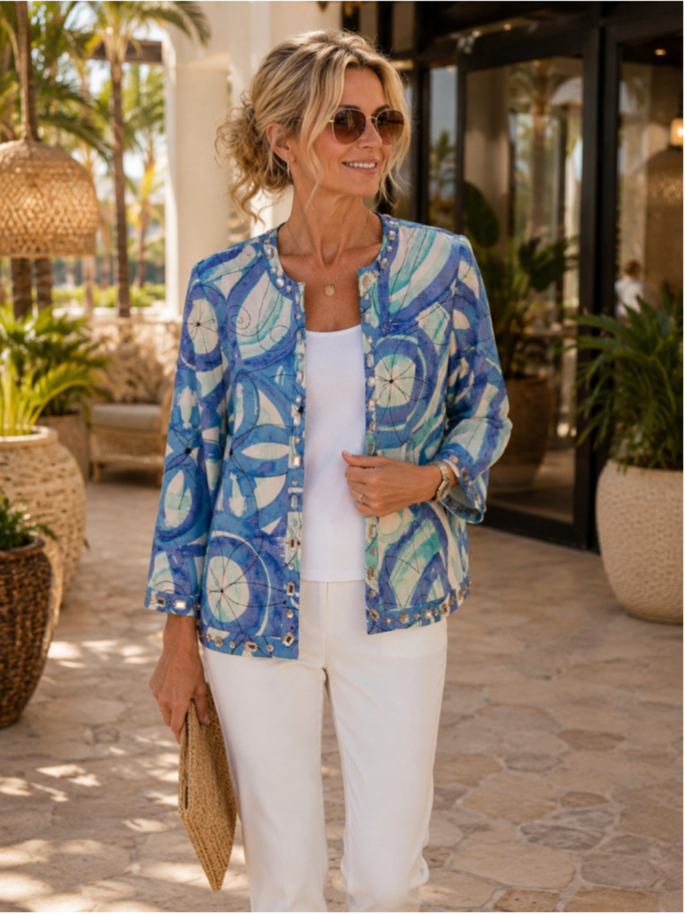 Women's Patchington Blazer Jacket Size S Blue White Abstract Print